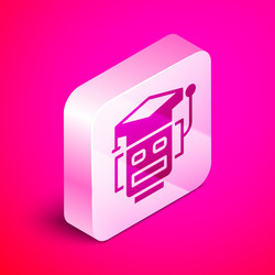 Isometric robot icon isolated on pink background vector