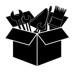 open box with work tools isolated on background vector image