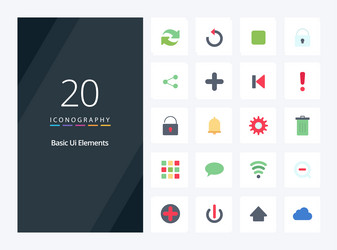 20 basic ui elements flat color icon vector