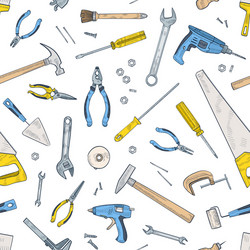 seamless pattern with manual and powered tools vector image