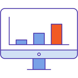 Computer screen with graph bar chart icon vector