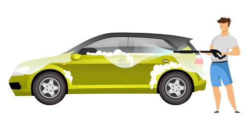 Man washing hatchback flat color faceless vector