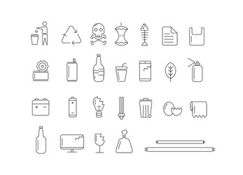 different types waste icon on white background vector