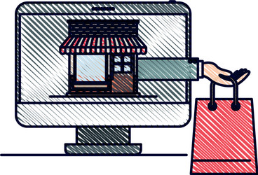desktop computer front view with online store vector image