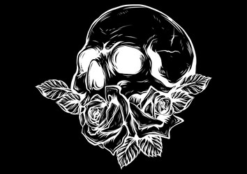 Skull with Roses - Symbolic Art Vector Image