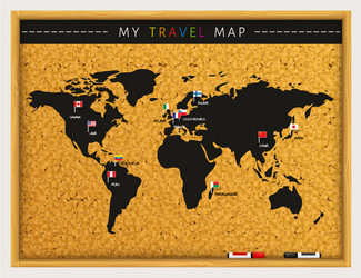 travel map with flags pointers vector