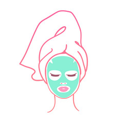 woman head with hair towel and facial mask vector