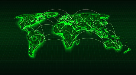 Abstract green world map from digital binary code vector