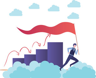 Businessman running with flag and graph arrow vector