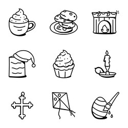 Holiday Doodle Icons - Festive Collection Vector Image