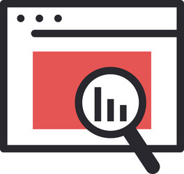 bars chart in lupe and website line fill style vector image