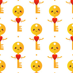 golden key character with big red heart pattern vector image