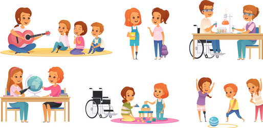 inclusion inclusive education cartoon icon set vector