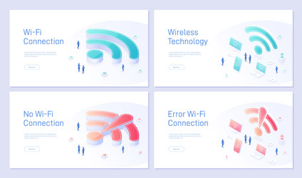 set wi fi wireless technology landing page vector