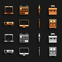 set computer monitor screen briefcase drawer vector image