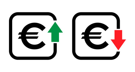Set of cost symbol euro increase and decrease Vector Image