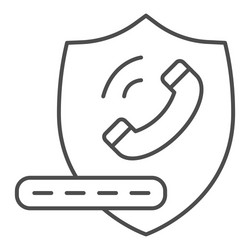 handset on shield and pin code thin line icon vector image