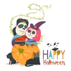 Happy Couple with Pumpkin Vector Image