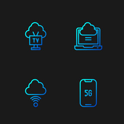 Set line mobile with 5g network cloud connection vector