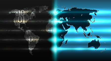 binary code world map with a background vector image
