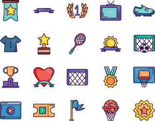 medal and game event icon set line color style vector image