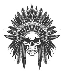 Native American Skull with Headdress Vector Image
