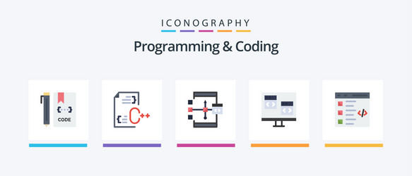 programming and coding flat 5 icon pack including vector image