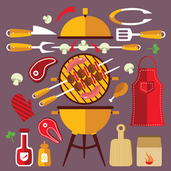 Bbq flat icons concept set vector