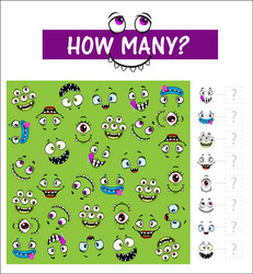 Kids game how many monster muzzles riddle vector