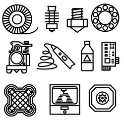 Thin line 3d printing web icons set vector