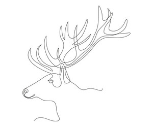 Abstract deer head with horns continuous one line vector