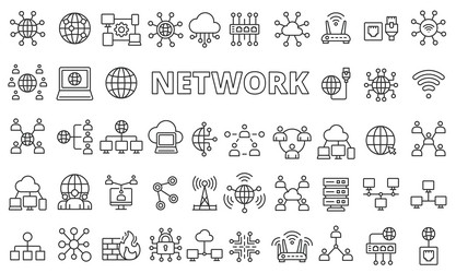 network icon set in line design net global vector image