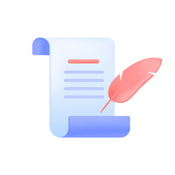 sheet of paper or scroll with red quill 3d icon vector image