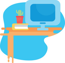 computer book and cactus over table flat block vector image