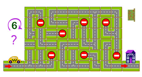 logic puzzle game with labyrinth help taxi vector