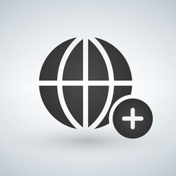 minimal globe icon with add circle vector image