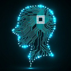 Neon human head cpu circuit board vector