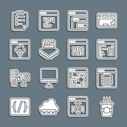 set line coffee cup to go server data web hosting vector image