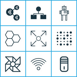machine icons set with processor robot wi-fi vector image
