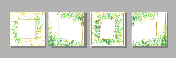 templates set with geometric frame and greenery vector image
