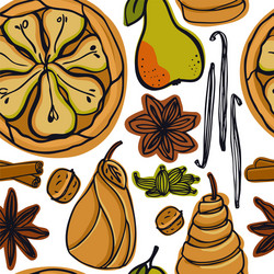 bakery pear pie and spice seamless pattern vector