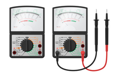 pointer multimeter with probes and analogue arrow vector