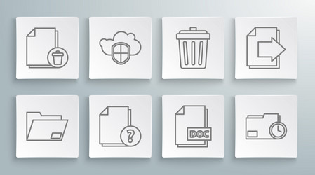 set line document folder cloud and shield vector image