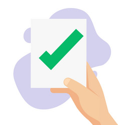 Document in hand with approved check mark icon vector