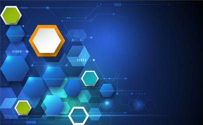 circuit board and 3d paper hexagons background vector image