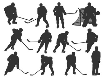 Hockey Player Silhouettes - Action Shot Vector Image