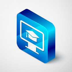 isometric computer monitor with graduation cap vector image