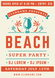 retro nightclub beach summer party poster cocktail vector