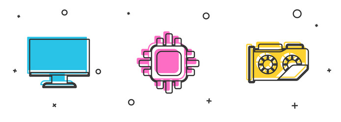 set computer monitor screen processor with cpu vector image