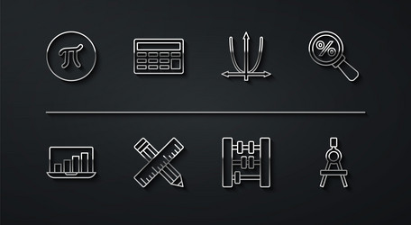 Set line pi symbol laptop with graph chart vector